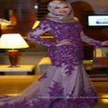 Sexy Purple Mermaid Lace Long Sleeve Elegant Full Figure Evening Dress for Muslim Women